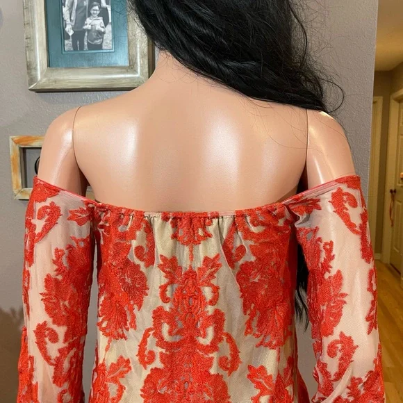 For Love & Lemons rust beige lace off shoulder dress - Picture 12 of 15